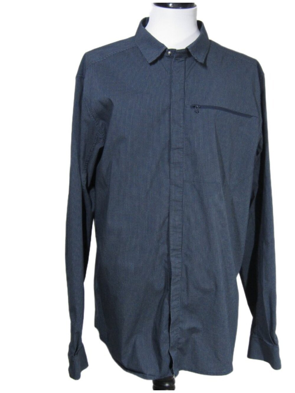 ARC'TERYX Kaslo Navy Blue Micro Check Snap Button Shirt Hiking Outdoor XL